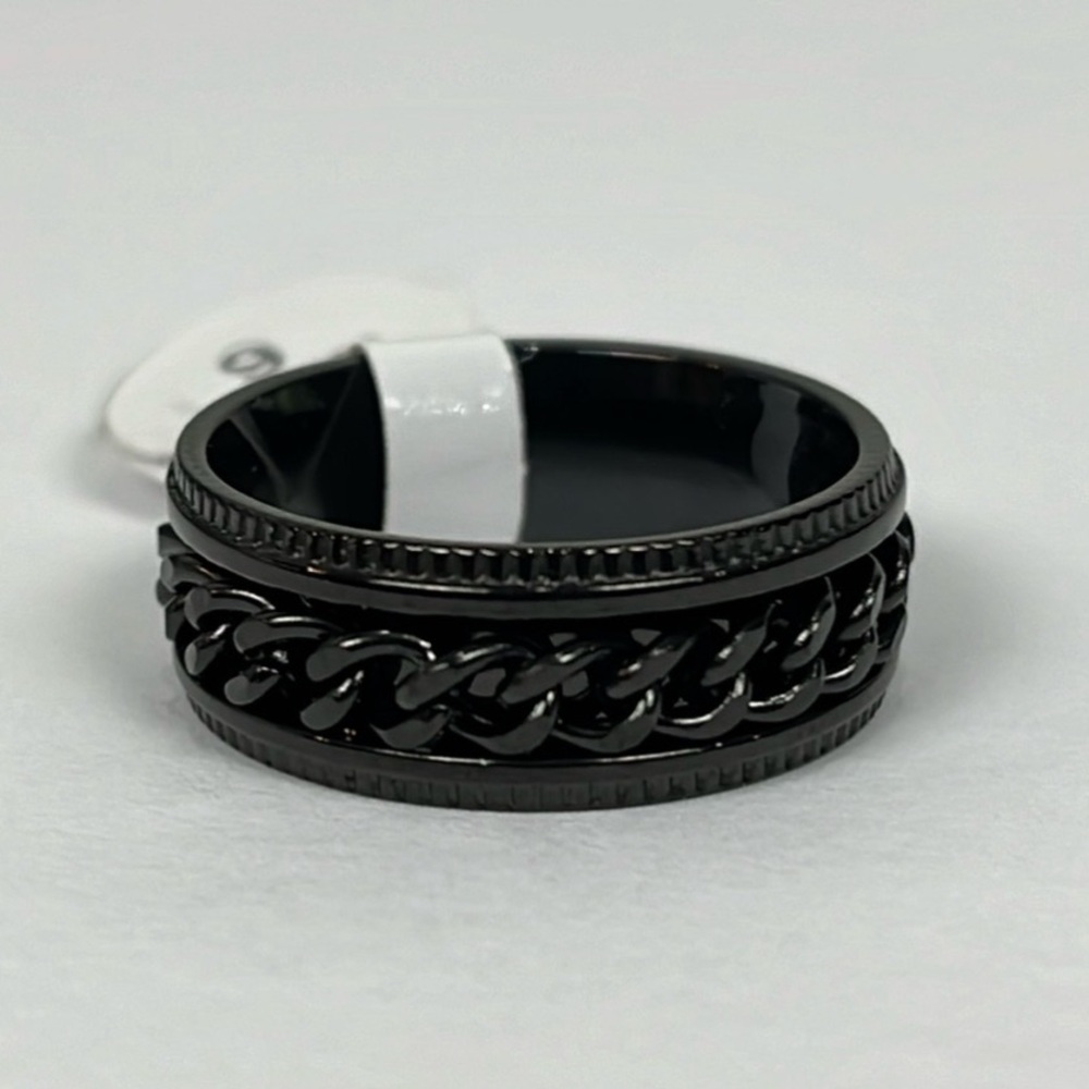 Stainless Steel Black/Gunmetal Chain Spinner Fidget Mens Ring Sz 9 NWOT
